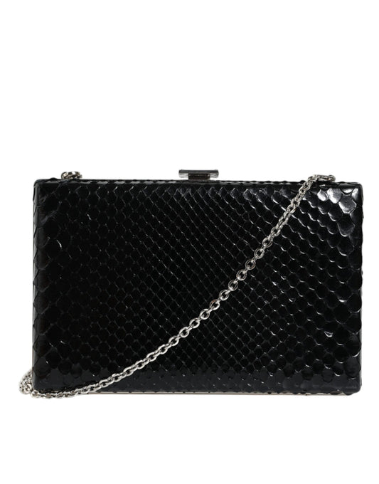 Mini bolso bandolera de cuero negro con marco plateado