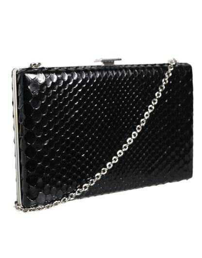 Mini bolso bandolera de cuero negro con marco plateado