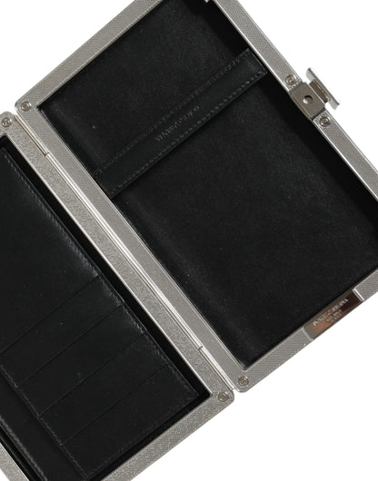 Mini bolso bandolera de cuero negro con marco plateado