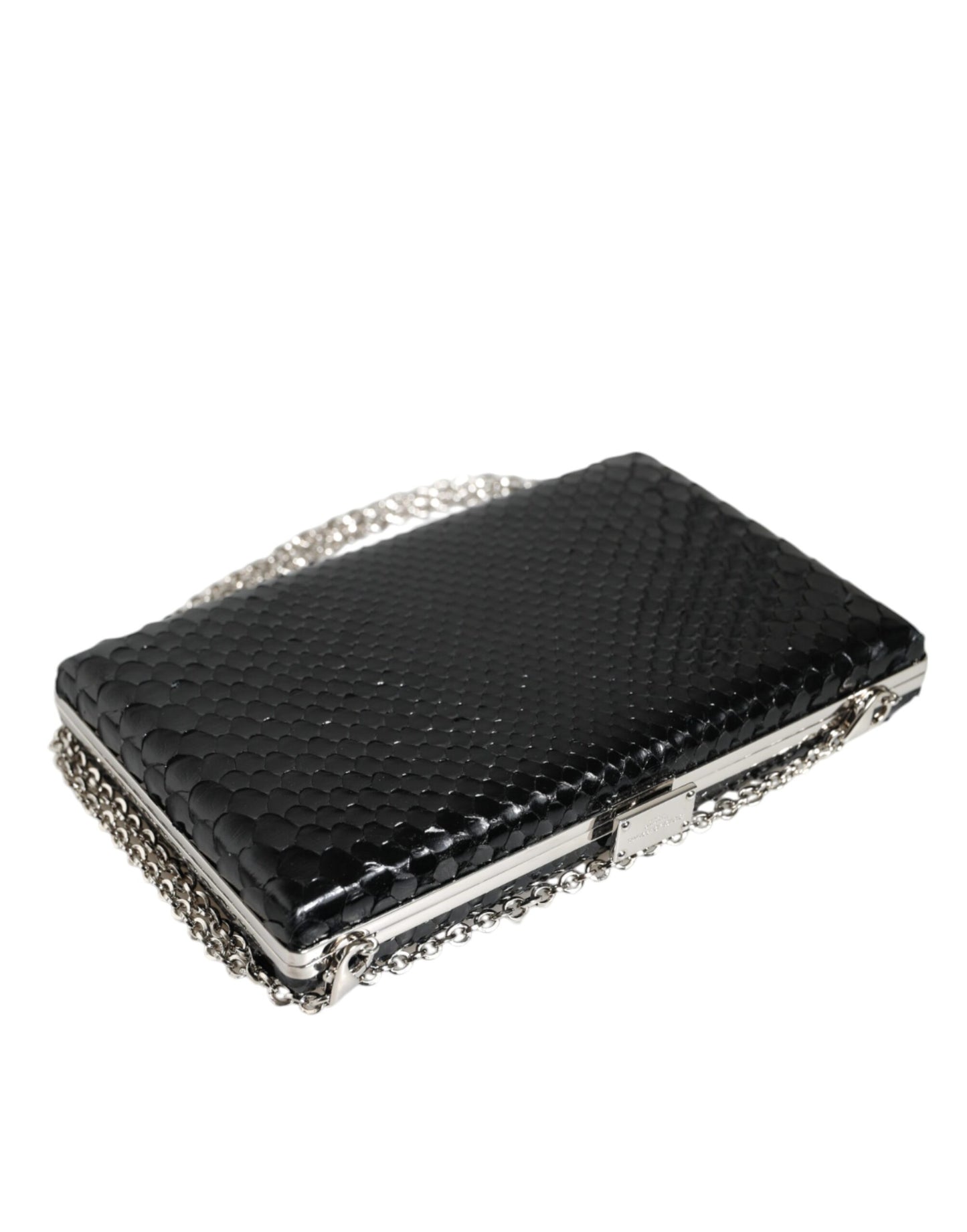 Mini bolso bandolera de cuero negro con marco plateado