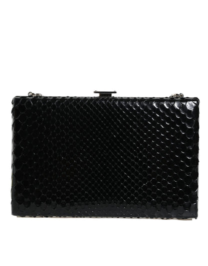 Mini bolso bandolera de cuero negro con marco plateado