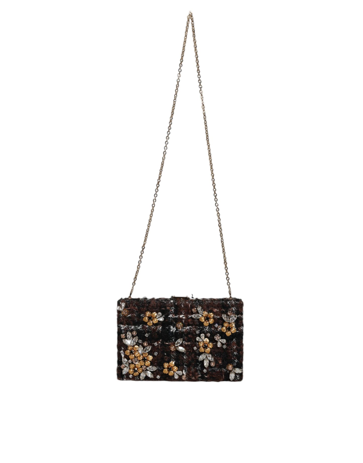 Bolso bandolera de tweed multicolor con diseño floral para fiesta de noche