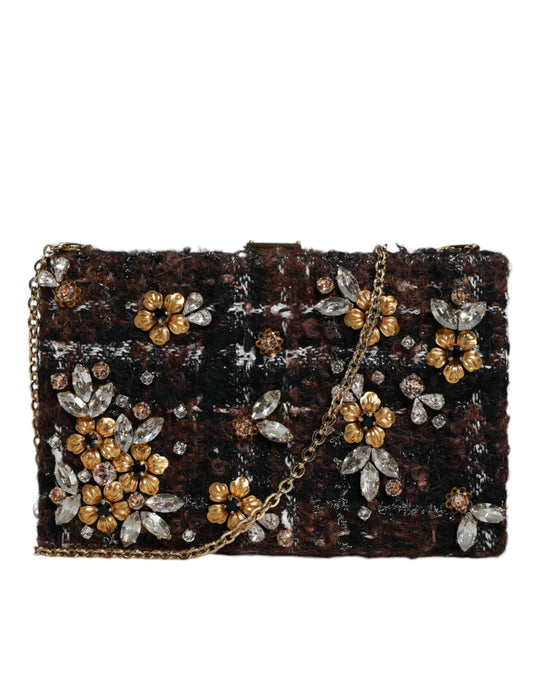 Bolso bandolera de tweed multicolor con diseño floral para fiesta de noche
