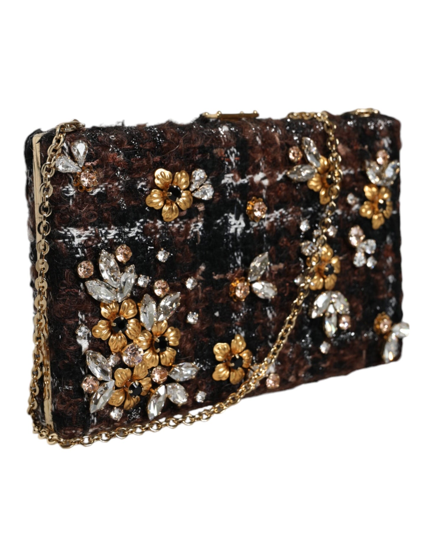 Bolso bandolera de tweed multicolor con diseño floral para fiesta de noche