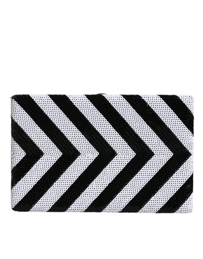 Bolso de mano para fiesta de noche con marco dorado, blanco y negro