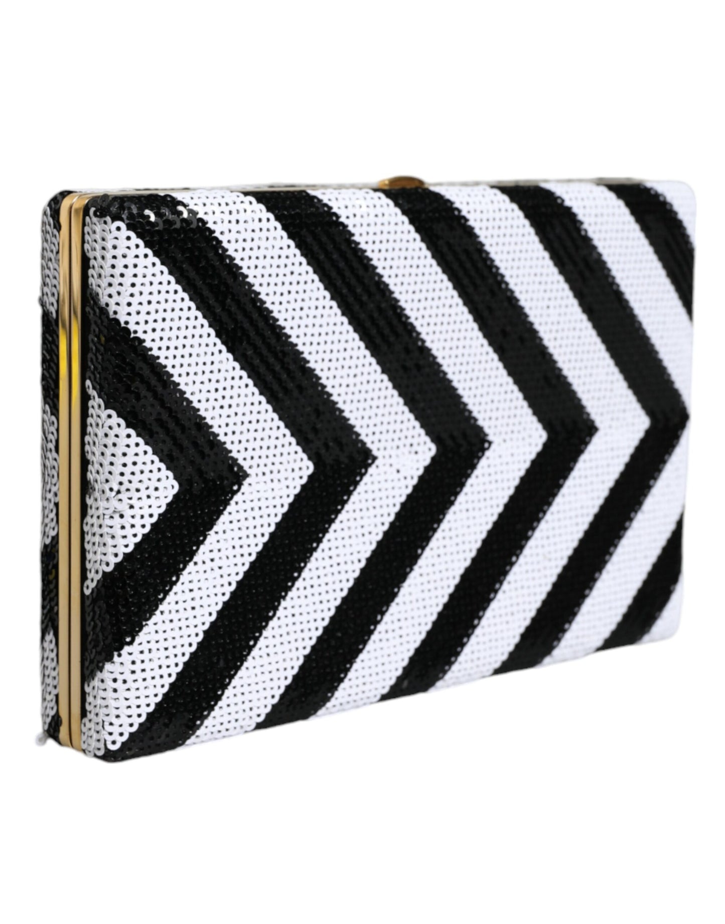 Bolso de mano para fiesta de noche con marco dorado, blanco y negro