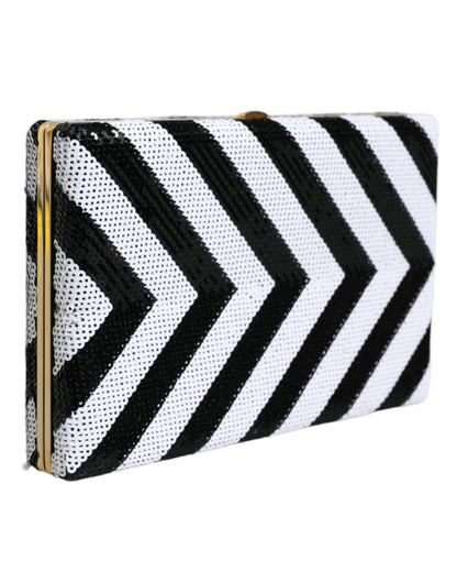 Bolso de mano para fiesta de noche con marco dorado, blanco y negro