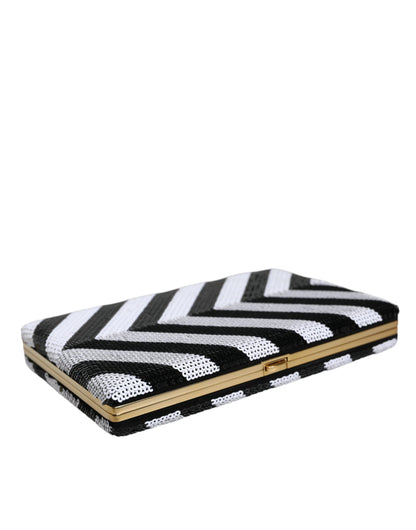 Bolso de mano para fiesta de noche con marco dorado, blanco y negro