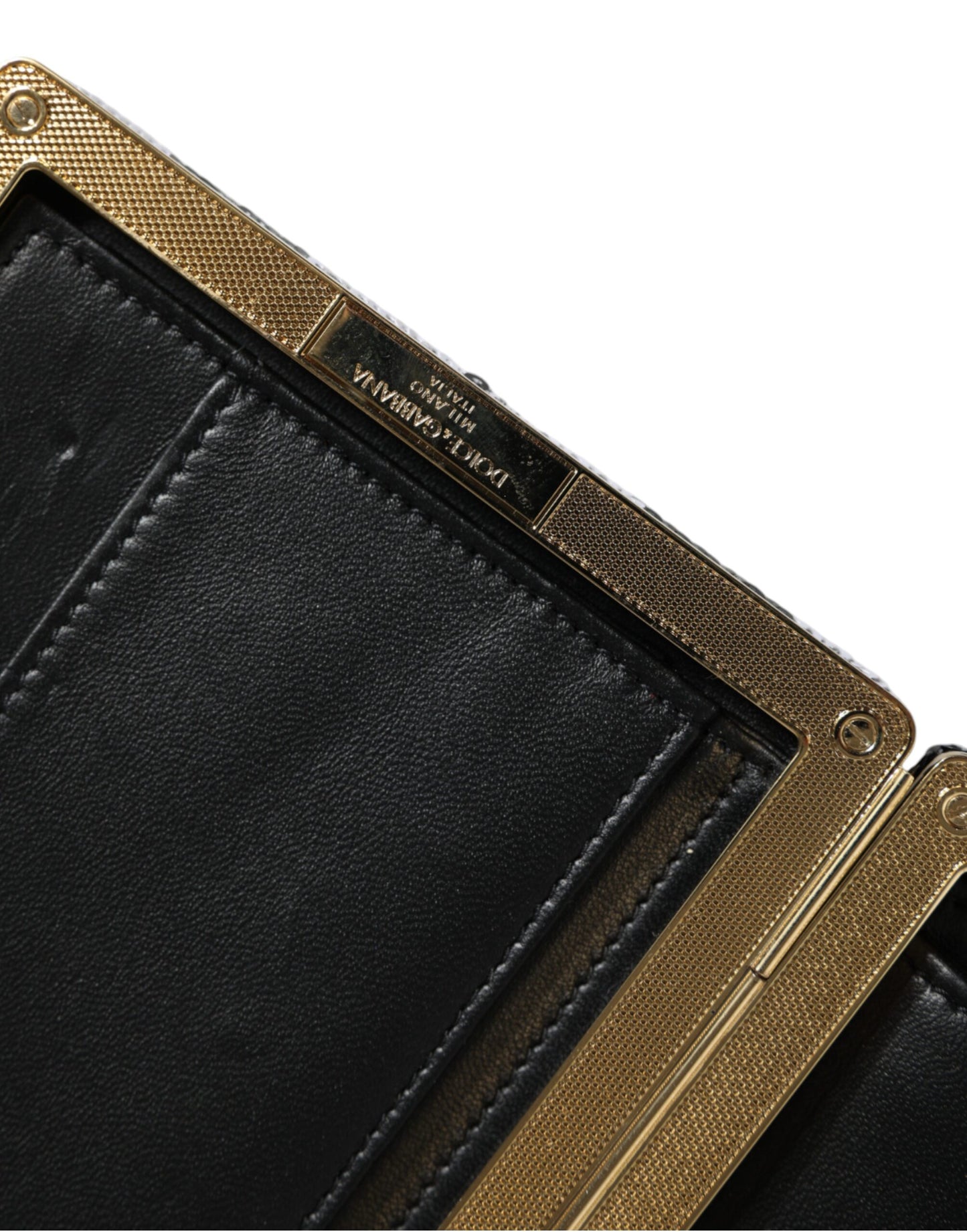 Bolso de mano para fiesta de noche con marco dorado, blanco y negro