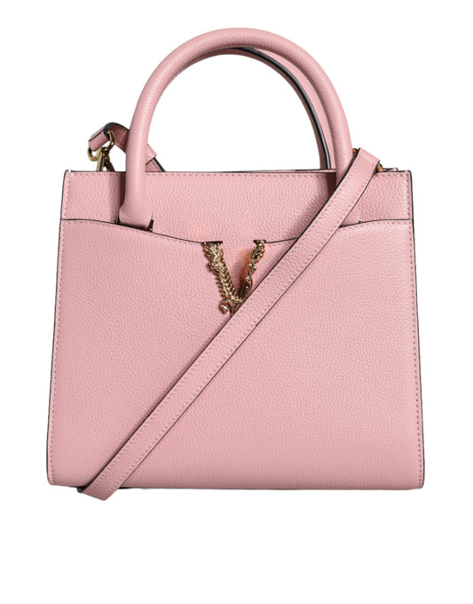 Bolso bandolera pequeño de piel de becerro granulada con asa superior en color rosa