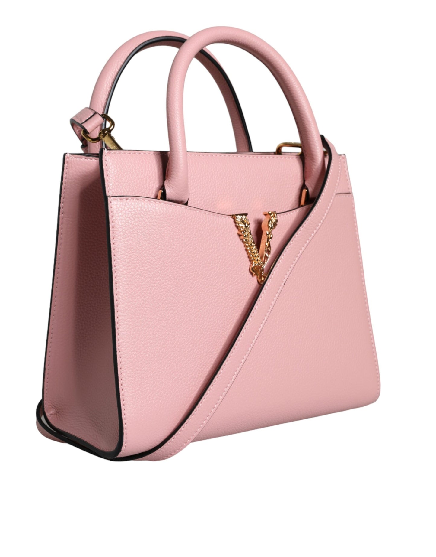 Bolso bandolera pequeño de piel de becerro granulada con asa superior en color rosa