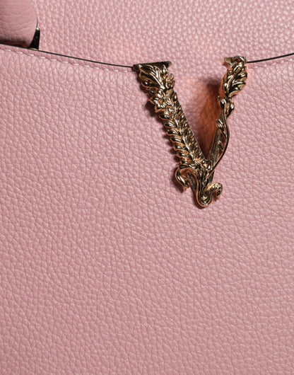Bolso bandolera pequeño de piel de becerro granulada con asa superior en color rosa