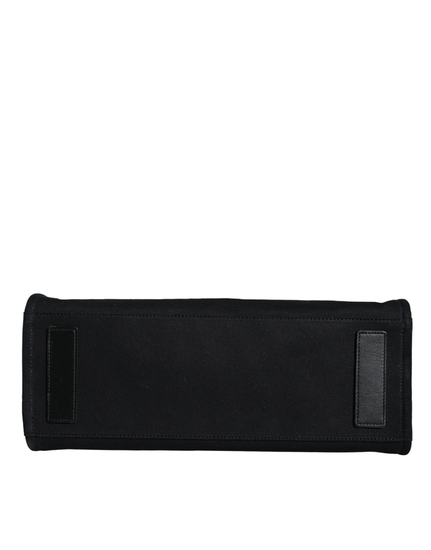 Bolso bandolera de lona negra con asa superior, de cuero y logotipo