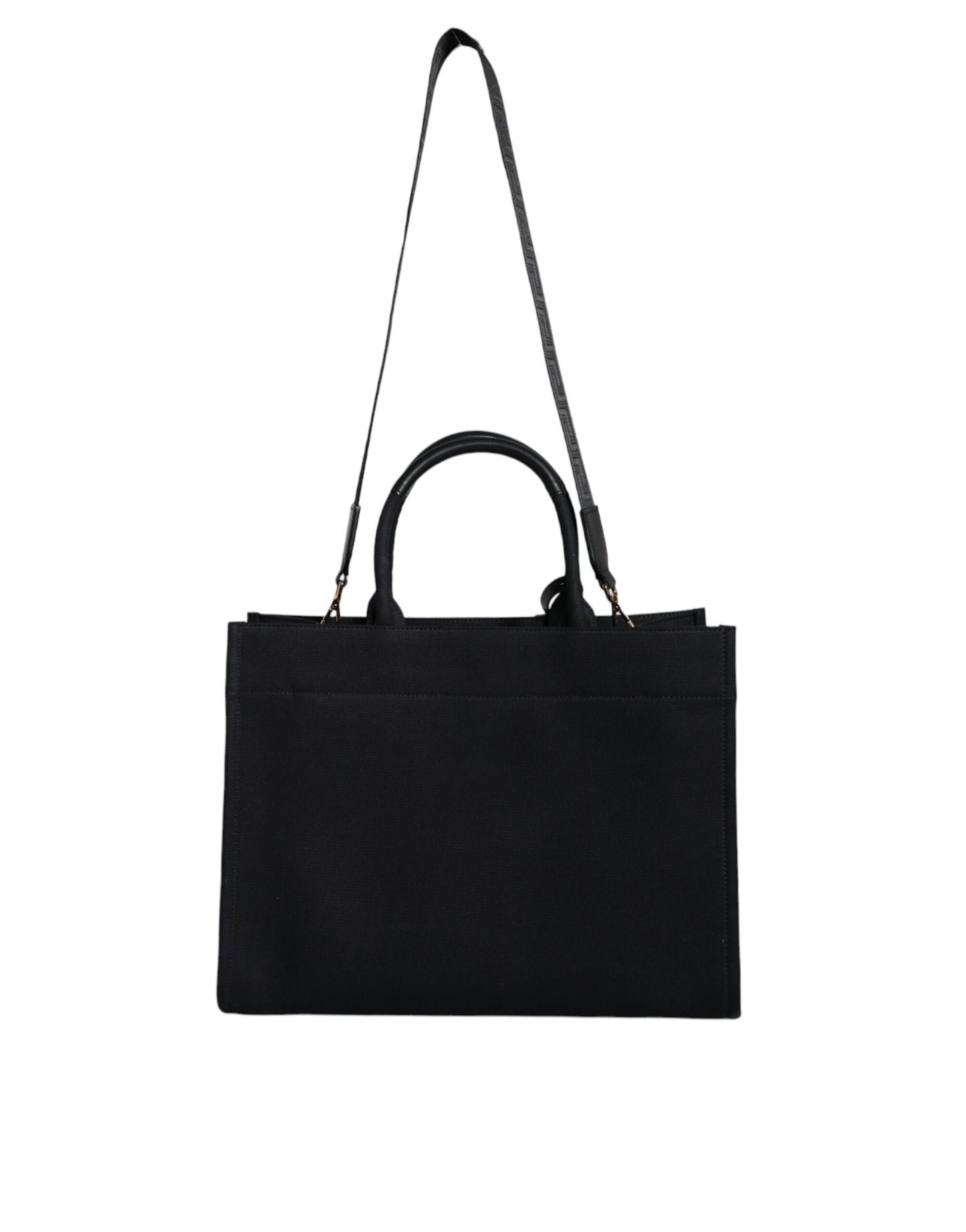 Bolso bandolera de lona negra con asa superior, de cuero y logotipo