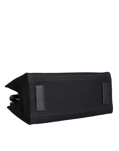 Bolso bandolera de lona negra con asa superior, de cuero y logotipo