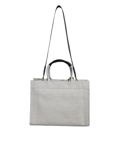 Bolso bandolera de lona blanca con asa superior, de cuero y logotipo