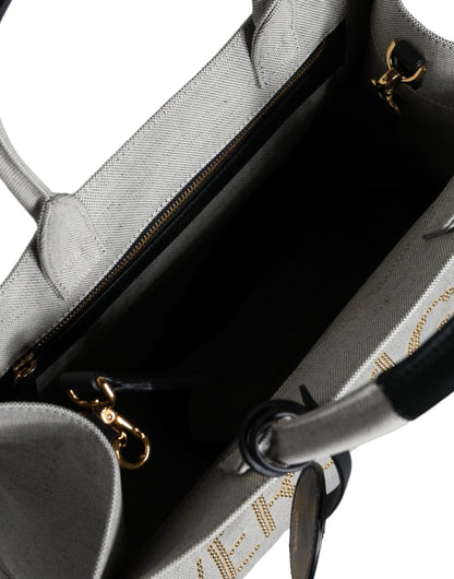 Bolso bandolera de lona blanca con asa superior, de cuero y logotipo