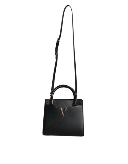 Bolso bandolera pequeño de piel negra con asa superior