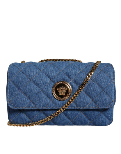 Bolso bandolera de piel vaquera acolchada azul