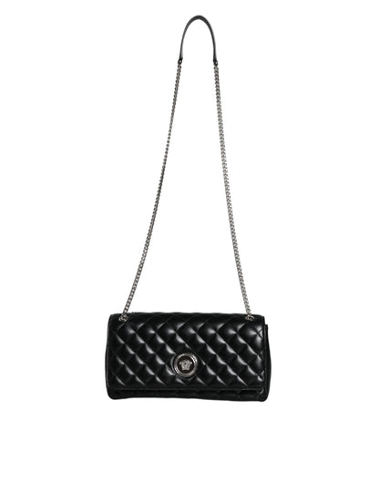 Bolso bandolera de piel de cordero acolchada negra