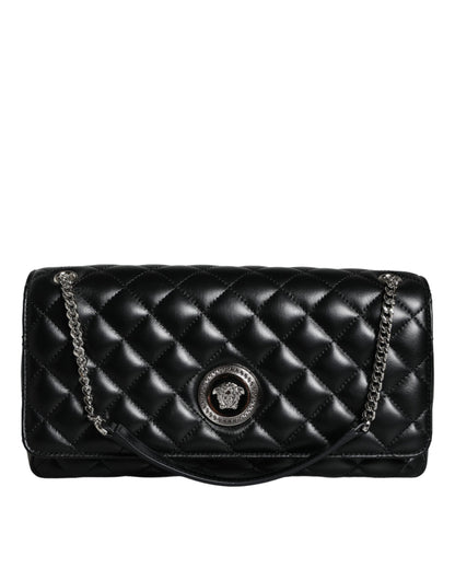 Bolso bandolera de piel de cordero acolchada negra