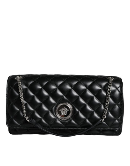 Bolso bandolera de piel de cordero acolchada negra