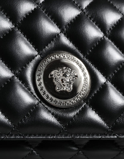 Bolso bandolera de piel de cordero acolchada negra
