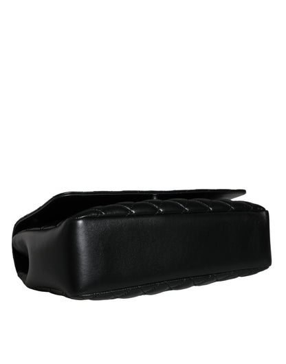Bolso bandolera de piel de cordero acolchada negra