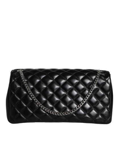 Bolso bandolera de piel de cordero acolchada negra