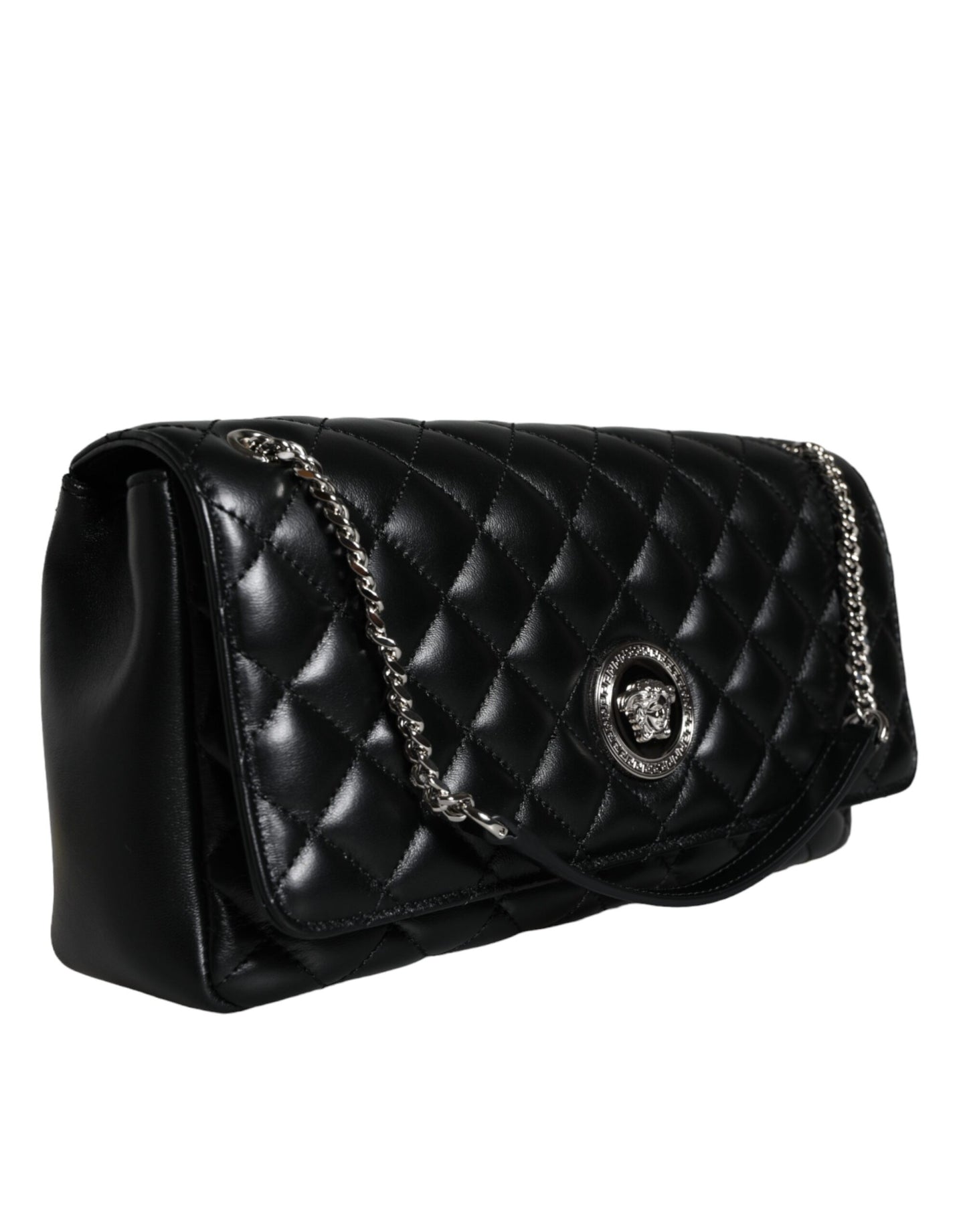 Bolso bandolera de piel de cordero acolchada negra