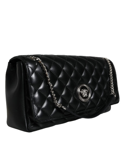 Bolso bandolera de piel de cordero acolchada negra