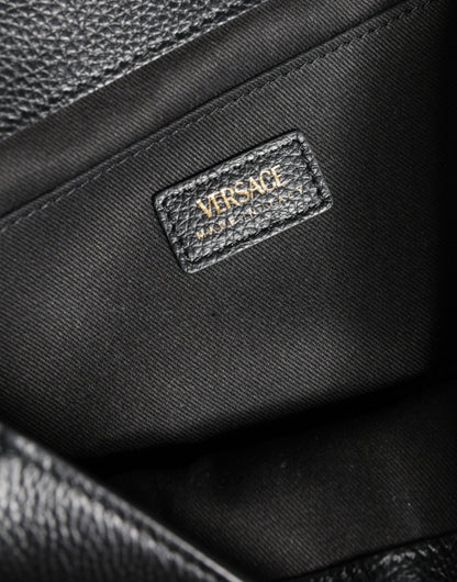 Bolso bandolera de piel de becerro granulada negra con asa superior