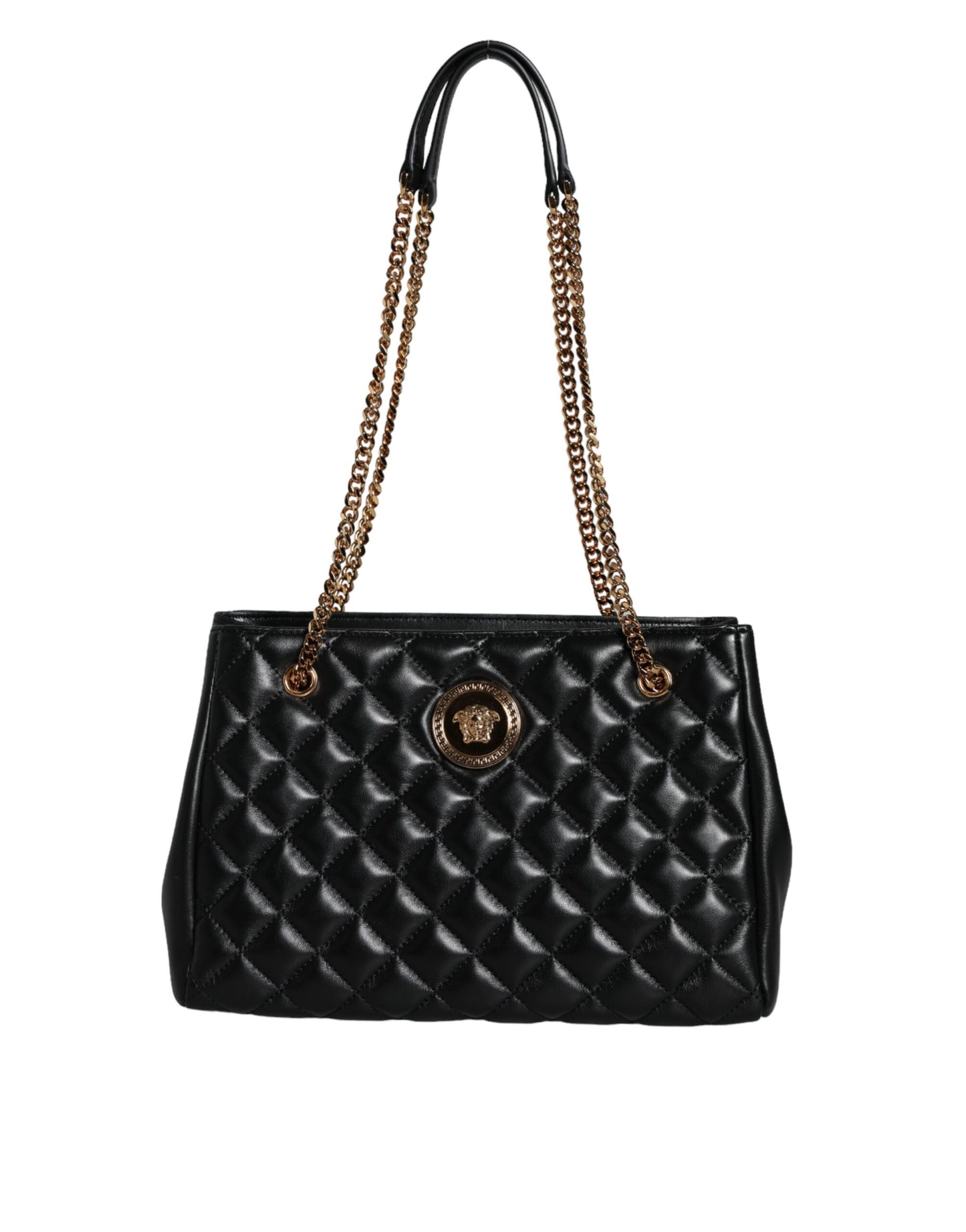 Bolso bandolera de piel napa acolchada negra con correa de cadena