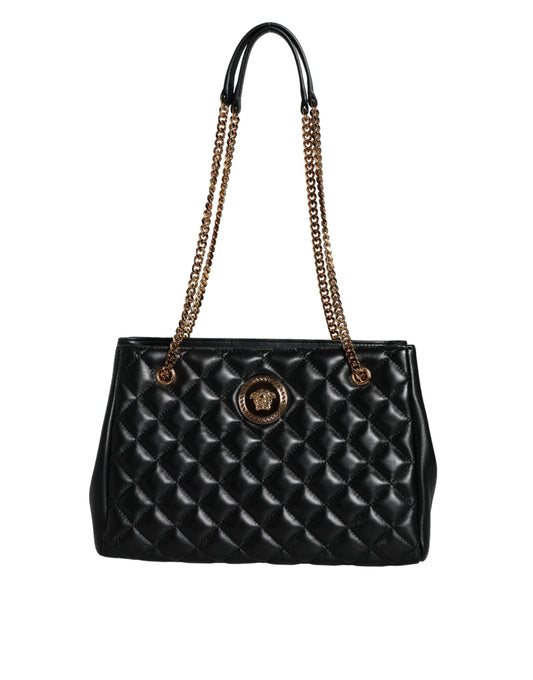 Bolso bandolera de piel napa acolchada negra con correa de cadena