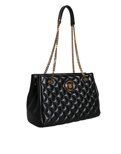Bolso bandolera de piel napa acolchada negra con correa de cadena