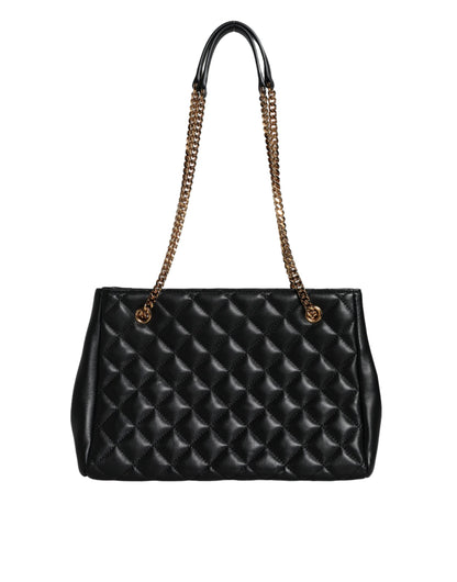 Bolso bandolera de piel napa acolchada negra con correa de cadena