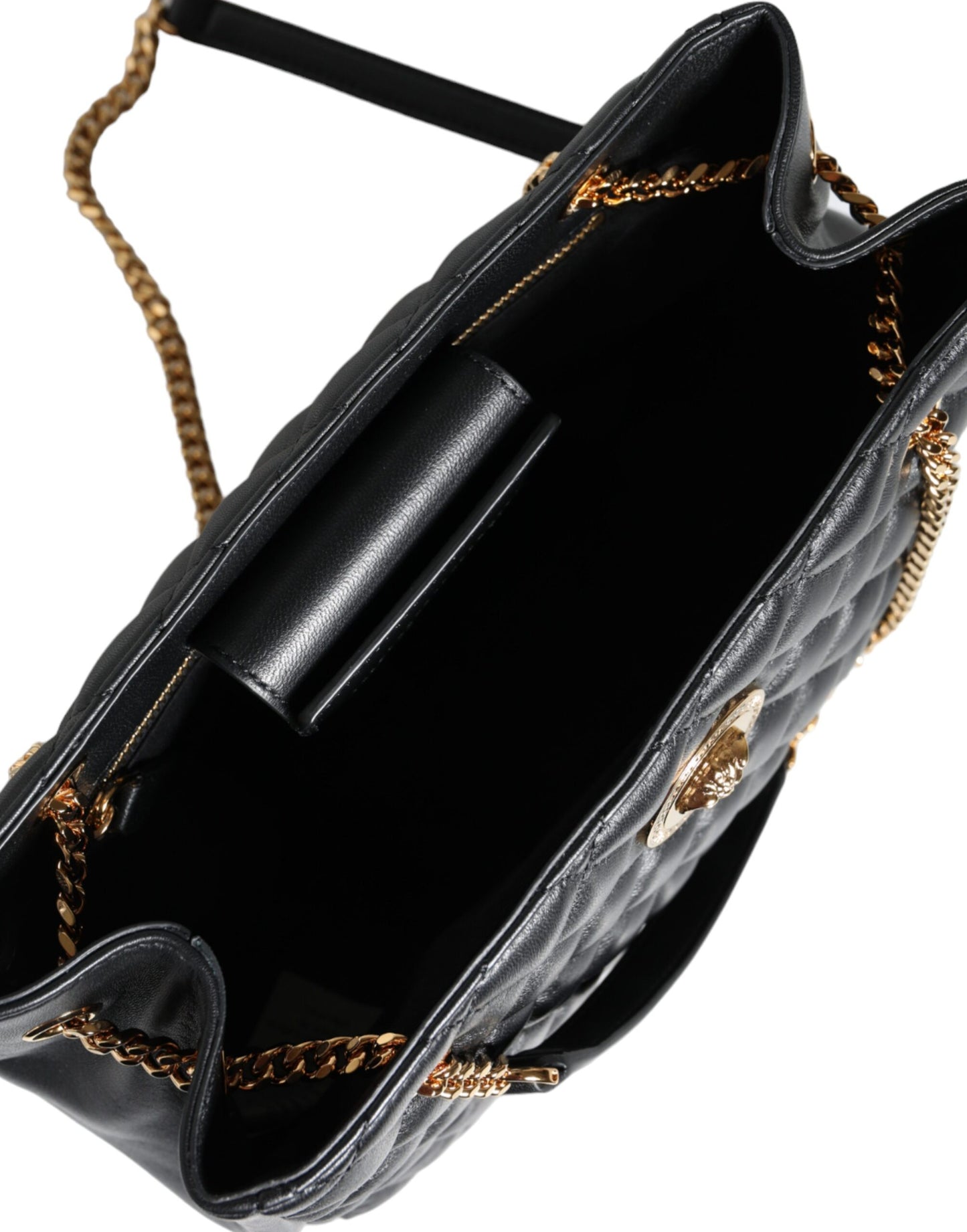 Bolso bandolera de piel napa acolchada negra con correa de cadena