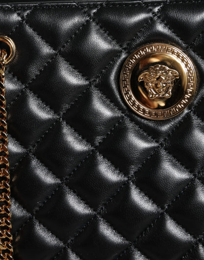 Bolso bandolera de piel napa acolchada negra con correa de cadena