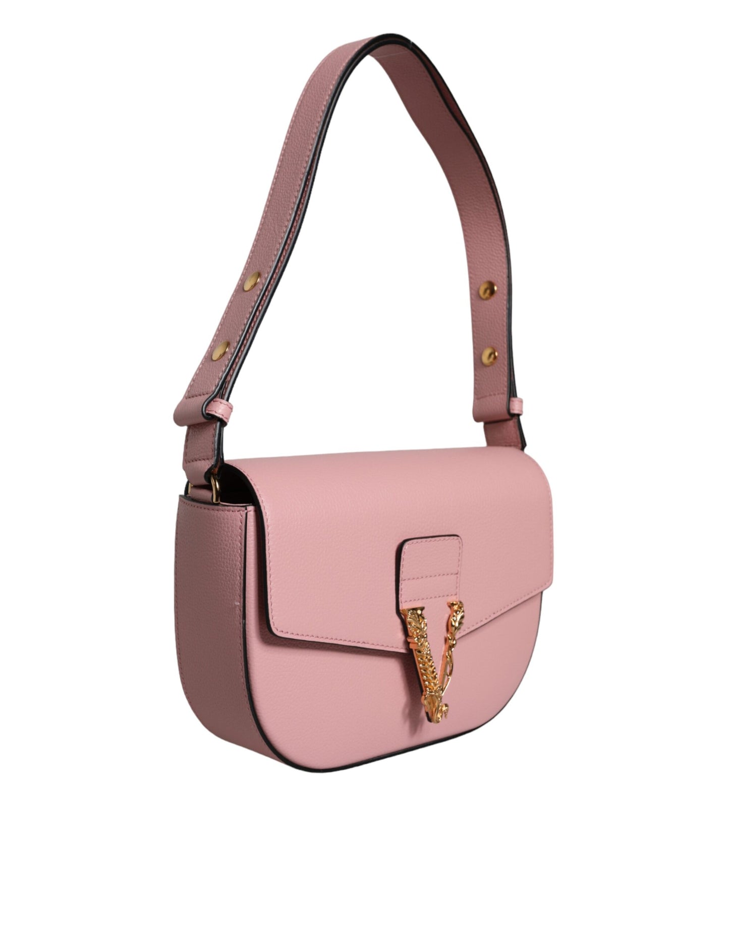 Bolso bandolera de piel de becerro granulada rosa con logotipo