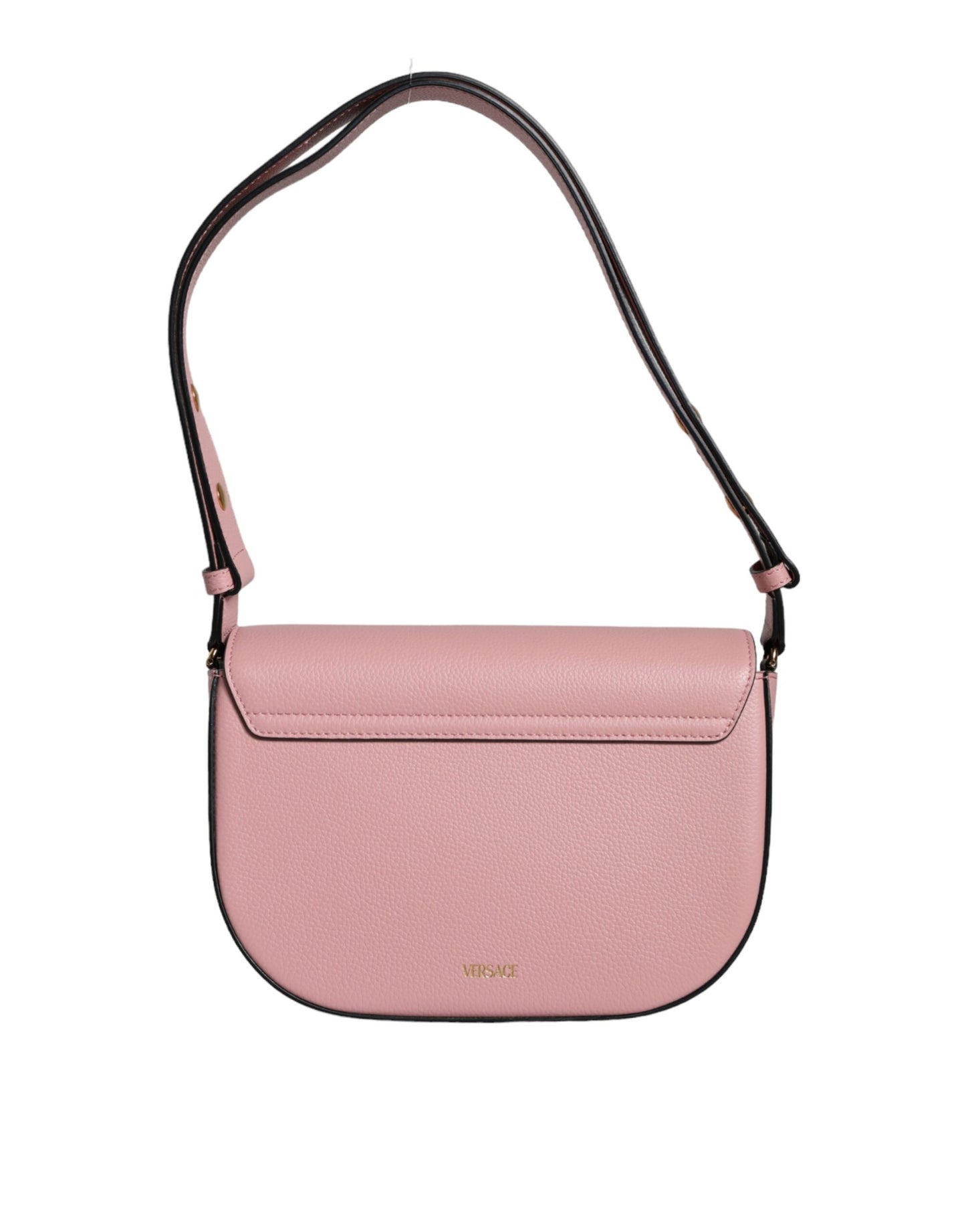 Bolso bandolera de piel de becerro granulada rosa con logotipo