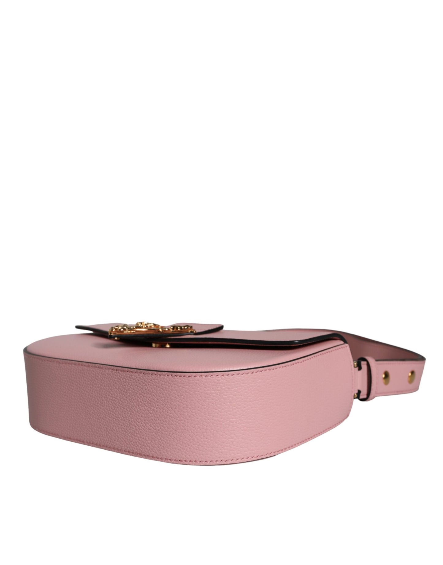 Bolso bandolera de piel de becerro granulada rosa con logotipo