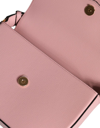 Bolso bandolera de piel de becerro granulada rosa con logotipo