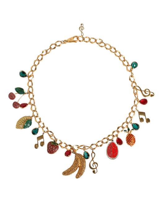 Cinturón de cadena de latón dorado con cristales frutales