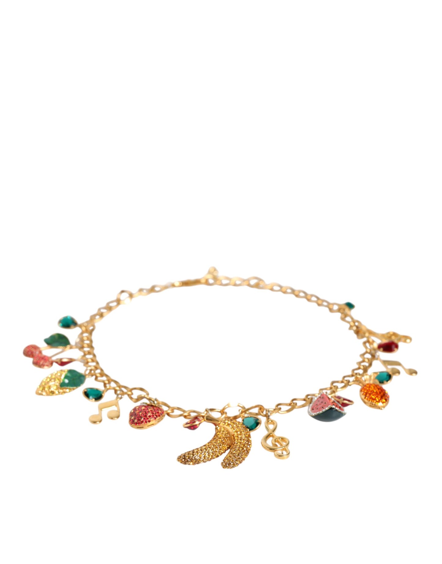 Cinturón de cadena de latón dorado con cristales frutales