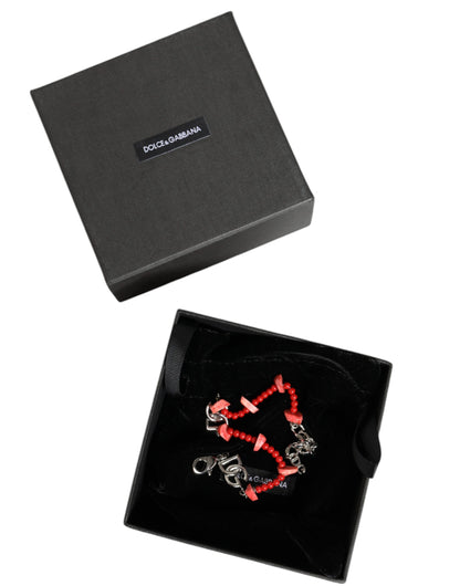 Pulsera de cadena con logotipo DG de resina y cuentas de latón en tono plateado