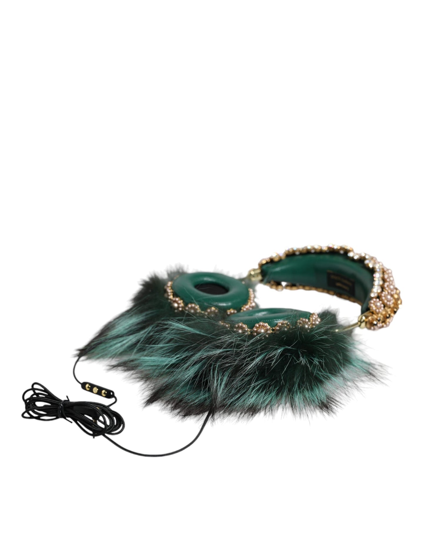 Auriculares con audio auxiliar de piel de cristal verde dorado