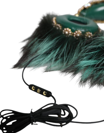 Auriculares con audio auxiliar de piel de cristal verde dorado