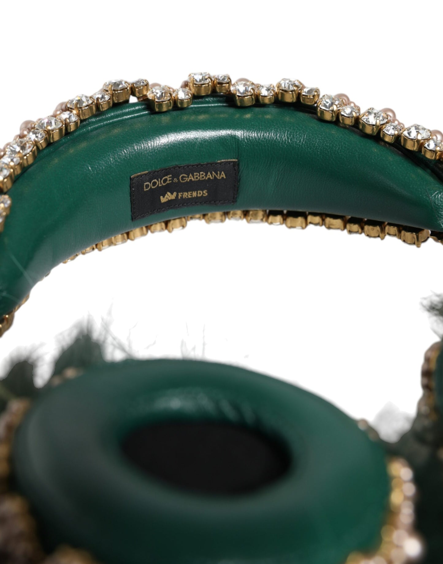 Auriculares con audio auxiliar de piel de cristal verde dorado