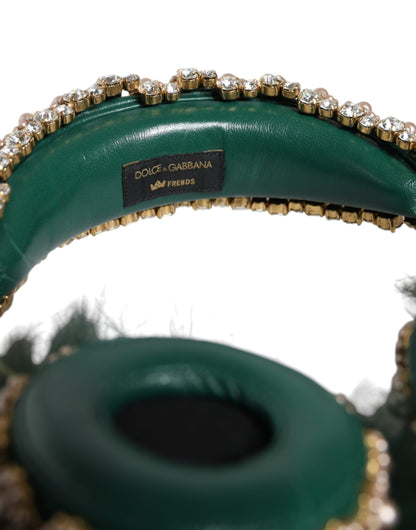 Auriculares con audio auxiliar de piel de cristal verde dorado