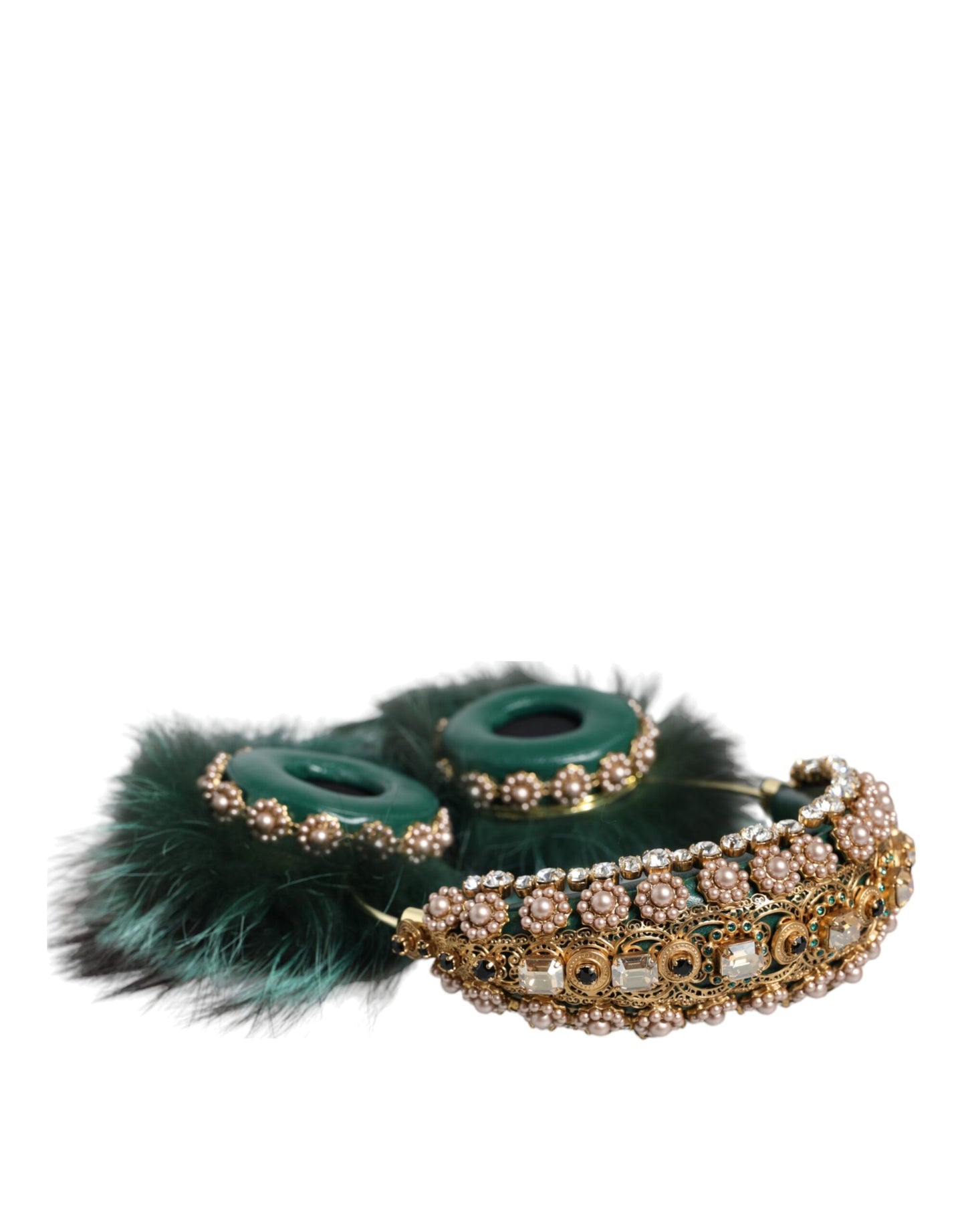 Auriculares con audio auxiliar de piel de cristal verde dorado